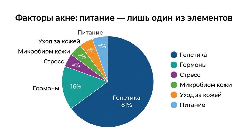 Диаграмма: вклад разных факторов в развитие акне
