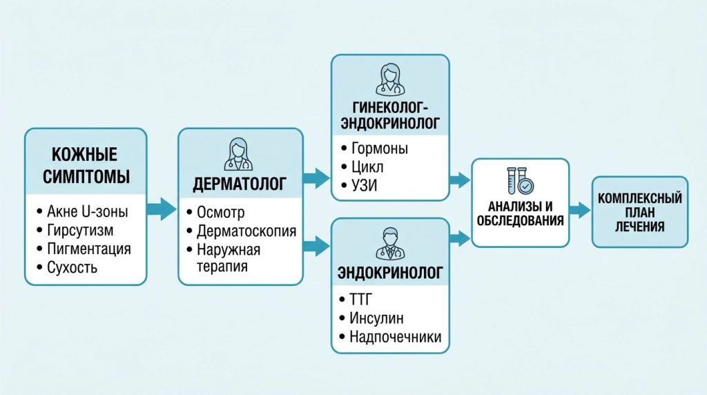 Маршрут пациента при кожных симптомах и гормональных нарушениях