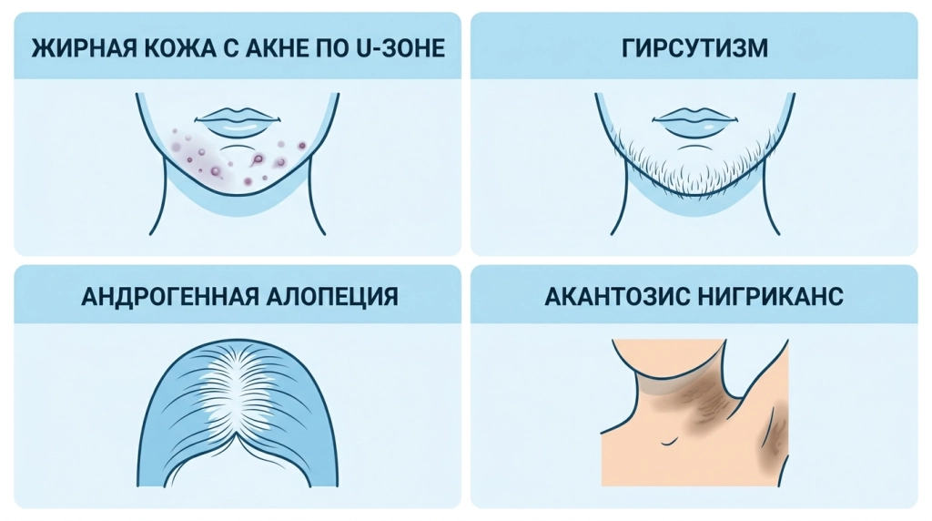 Кожные проявления СПКЯ: акне, жирность, гирсутизм, алопеция