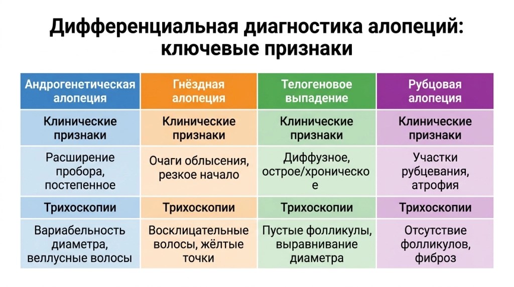 дифференциальная диагностика алопеций: ключевые признаки