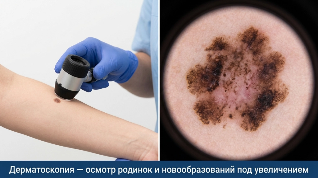 Дерматоскопия кожного новообразования с характерными признаками