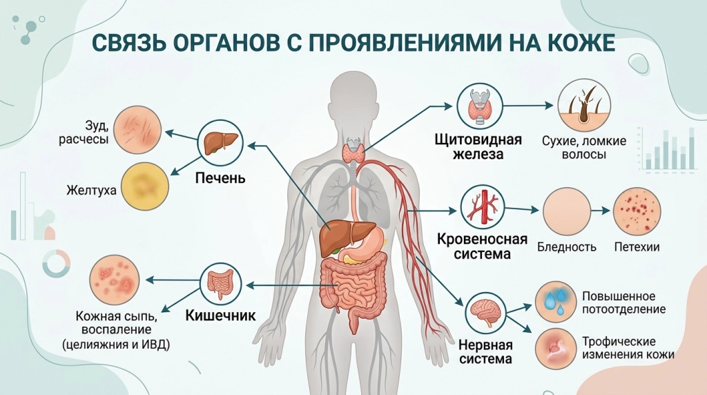 Инфографика: взаимосвязь органов и признаков на коже как зеркала здоровья