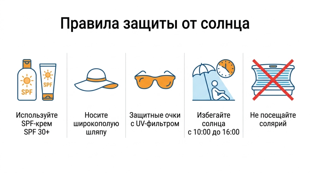 Инфографика профилактики рака кожи: правила солнечной защиты