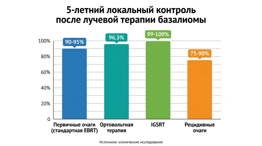 Эффективность лучевой терапии при базалиоме лица по группам