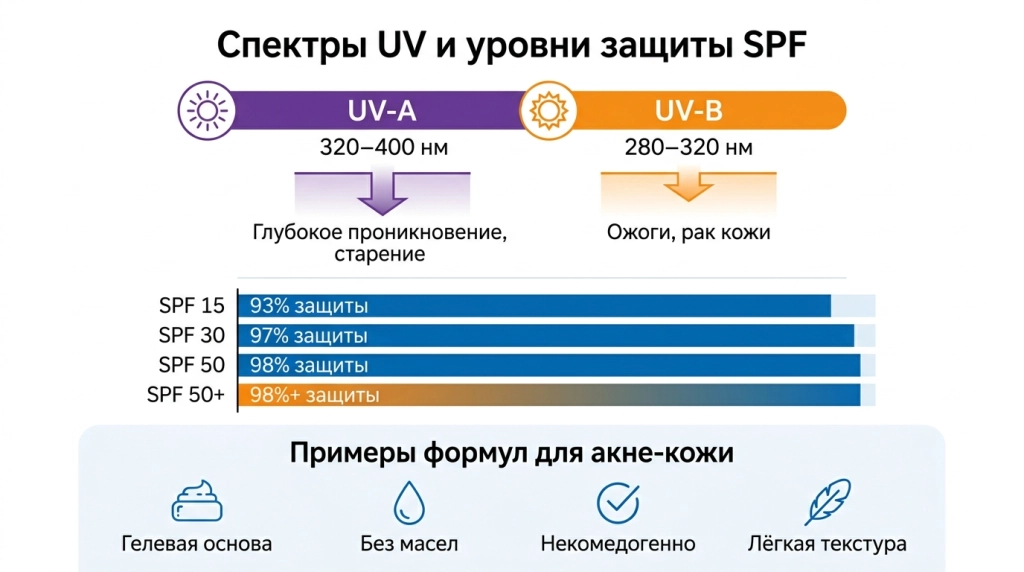 Инфографика: спектр ультрафиолета и защита SPF