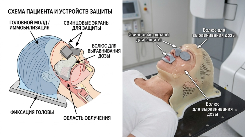 Позиционирование при лучевой терапии кожи с защитой окружающих тканей
