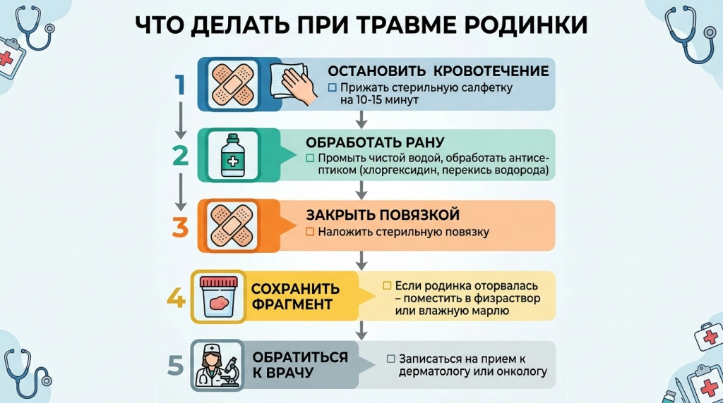 Алгоритм действий при травме родинки