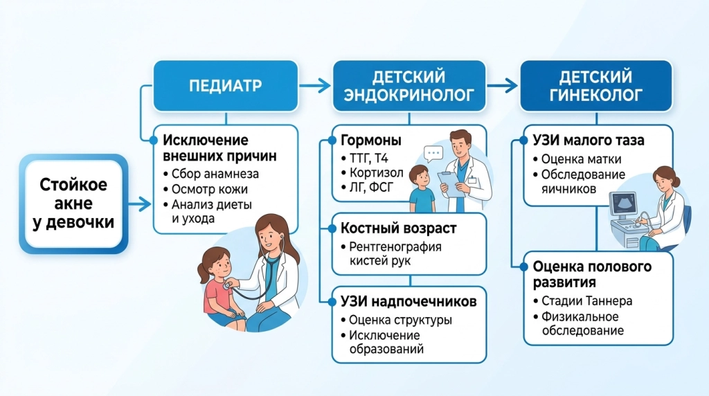 Маршрут при акне у девочки в раннем возрасте